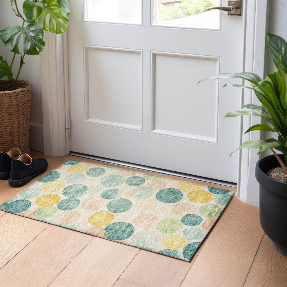 Machine Washable Indoor/Outdoor Chantille ACN1898 Teal 1'8" x 2'6" Rug