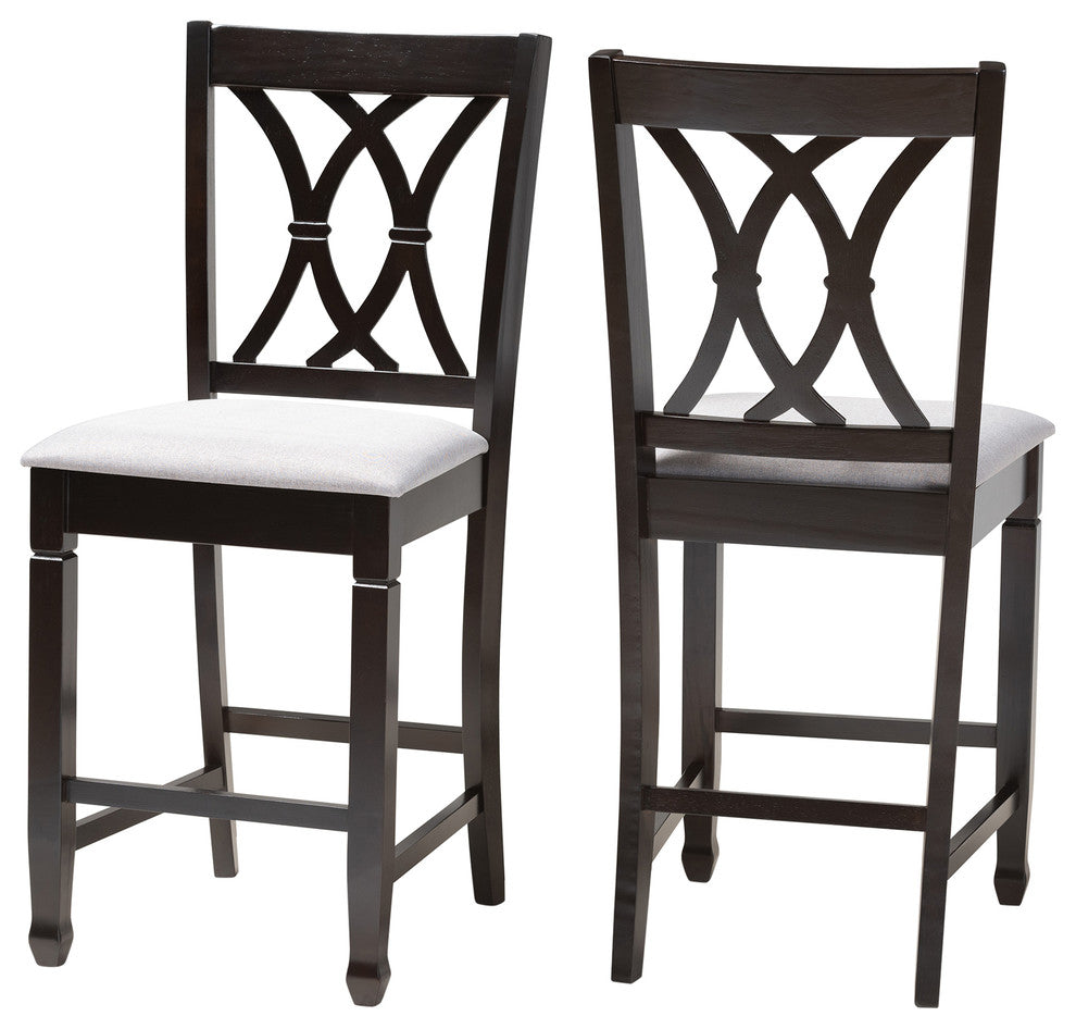 Narelle Gray Fabric Espresso Brown Finish Counter Height Pub Chairs, Set of 2