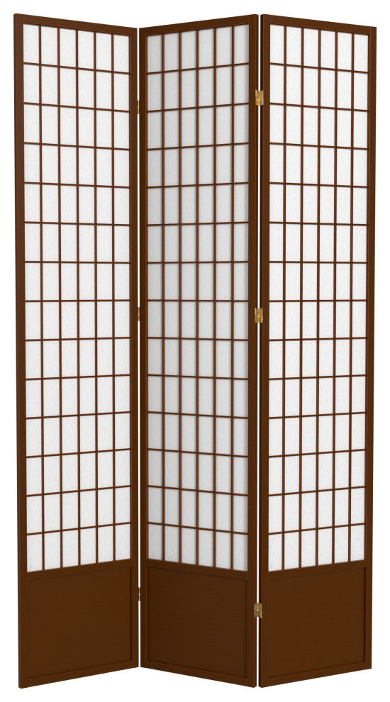7' Tall Window Pane Shoji Screen, Walnut, 3 Panels
