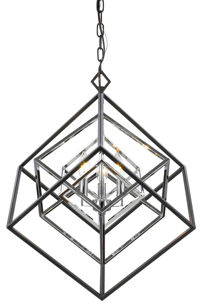 Euclid 3 Light Chandelier in Chrome / Matte Black