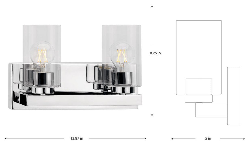 Goodwin 2-Lt Polished Chrome Modern Vanity Light With Clear Glass