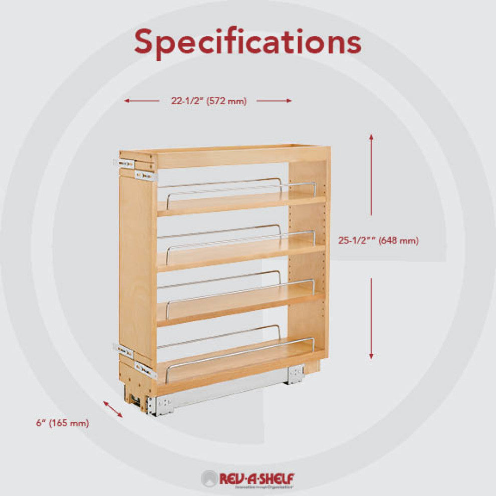 Wood Base Cabinet Pull Out Organizer, 6.5"
