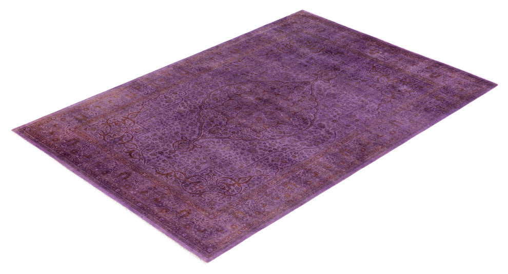 Overdyed One-of-a-Kind Hand-Knotted Area Rug Purple, 6' 1" x 8' 10"