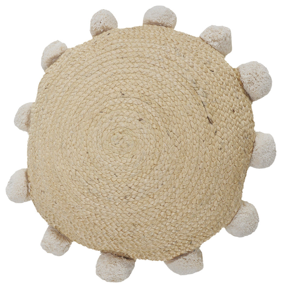 Ox Bay Handwoven Round Tan Solid Organic Jute Pillow Cover, 20"x20"