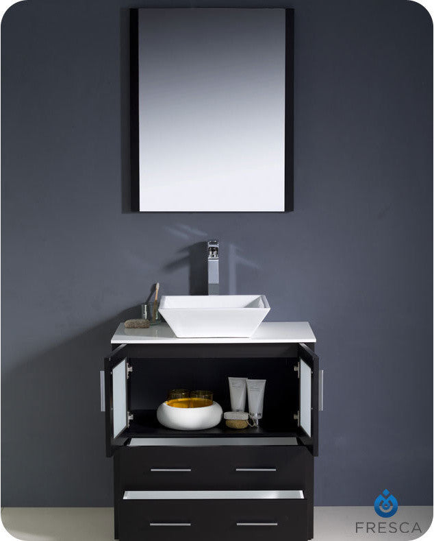 Torino 30" Espresso Modern Bathroom Vanity With Vessel Sink, FFT9152BN