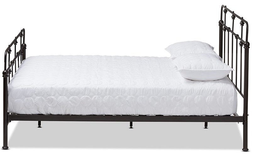 Ginette Vintage Industrial Antique Black Metal Platform Bed, Full