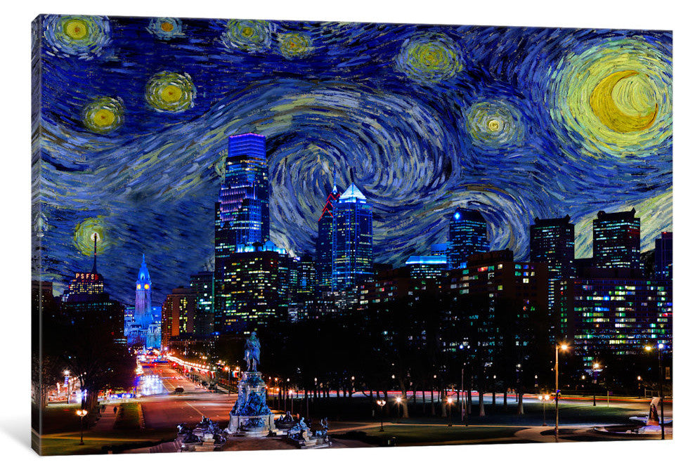 Philadelphia, Pennsylvania Starry Night Skyline by 5by5collective