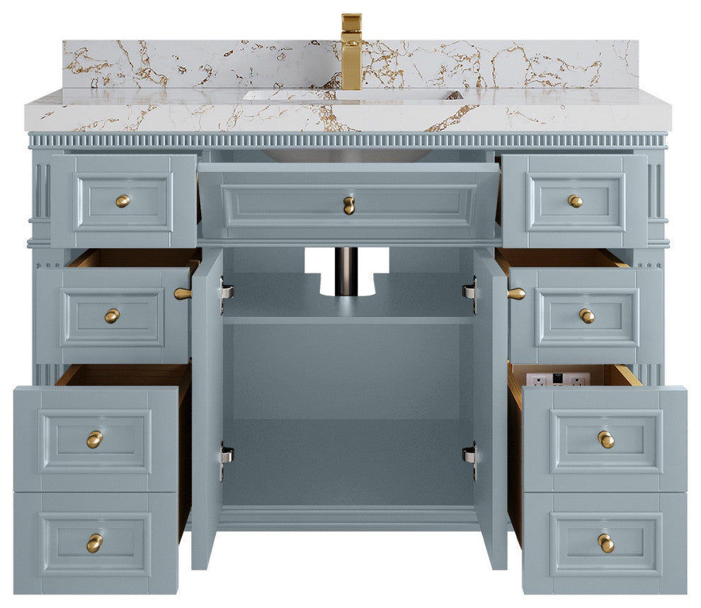 Paris 48" Single Sink Bathroom Vanity, Blue Heather 2" Viola Gold