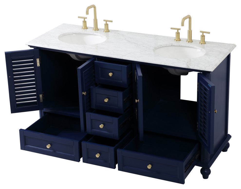 Rhett 60" Double Bathroom Vanity, Blue