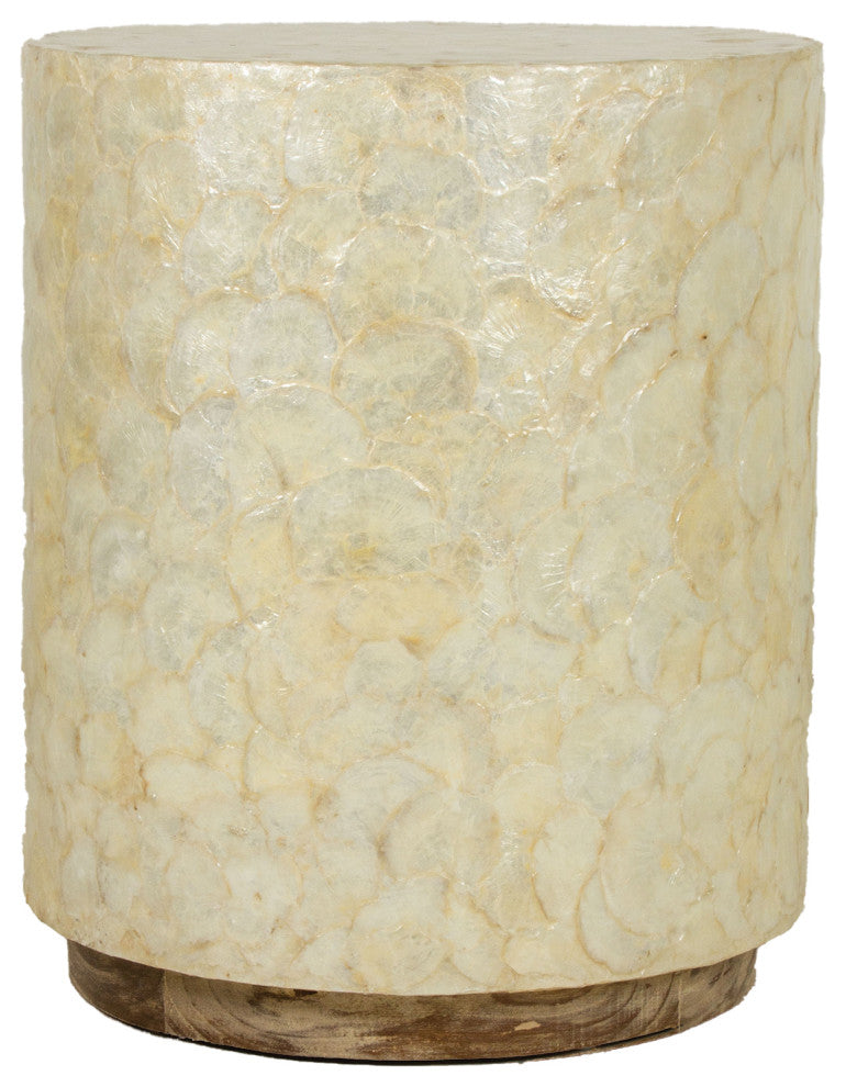East at Main Sable Off-White Wood and Capiz Round Accent Table