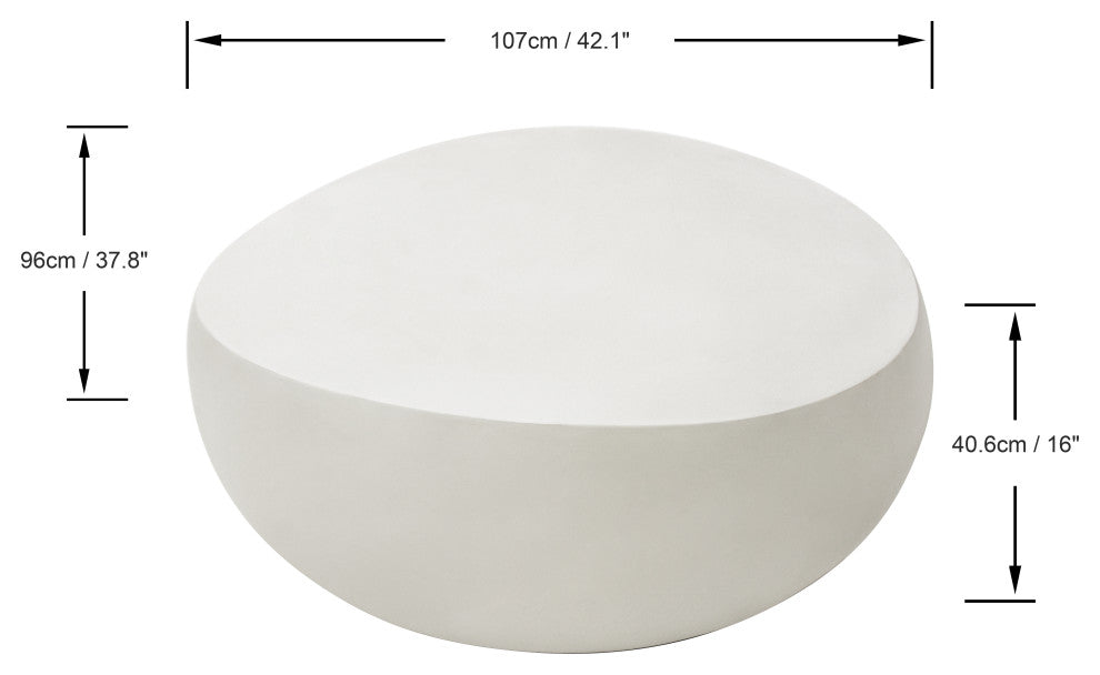 Ikaria 42" Egg-Shape Concrete Coffee Table, Cream White