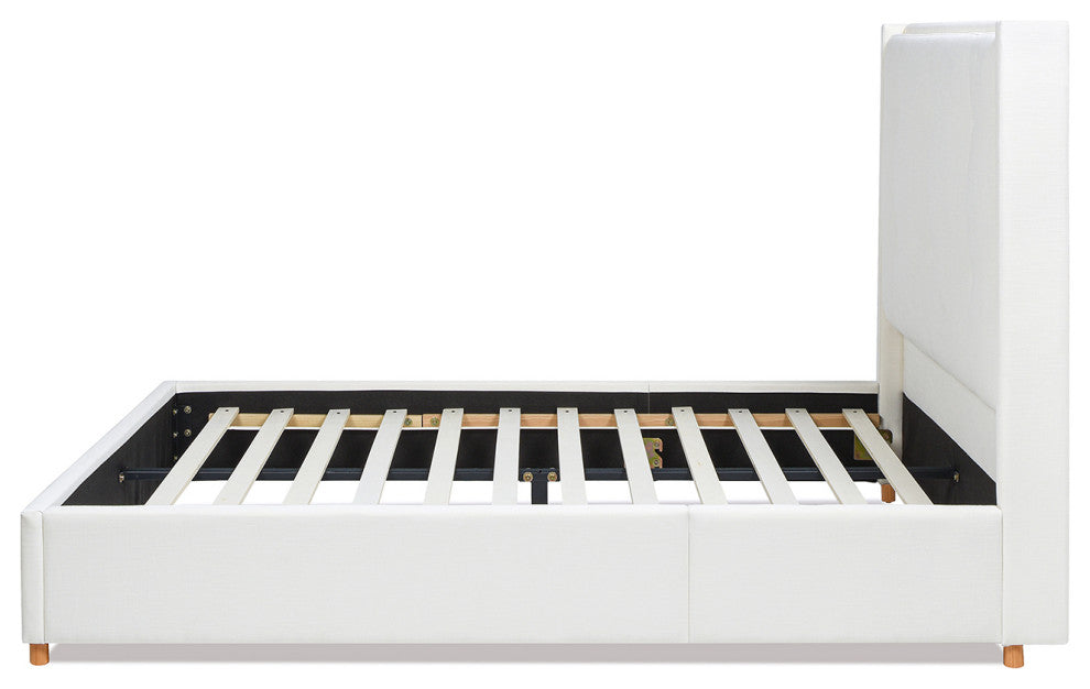 Miramar Cushion-Back Headboard Platform Bed Frame, Antique White Polyester, Queen