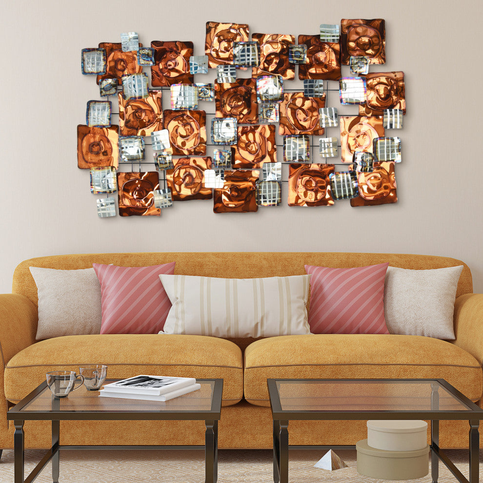 Hand Painted Etched Metal Wall Sculpture, Multi Color, Maze