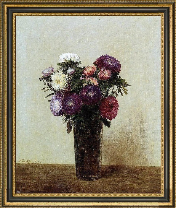 Henri FantinLatour Vase of Flowers: Queens Daisies Framed Canvas Print, 20"x25"