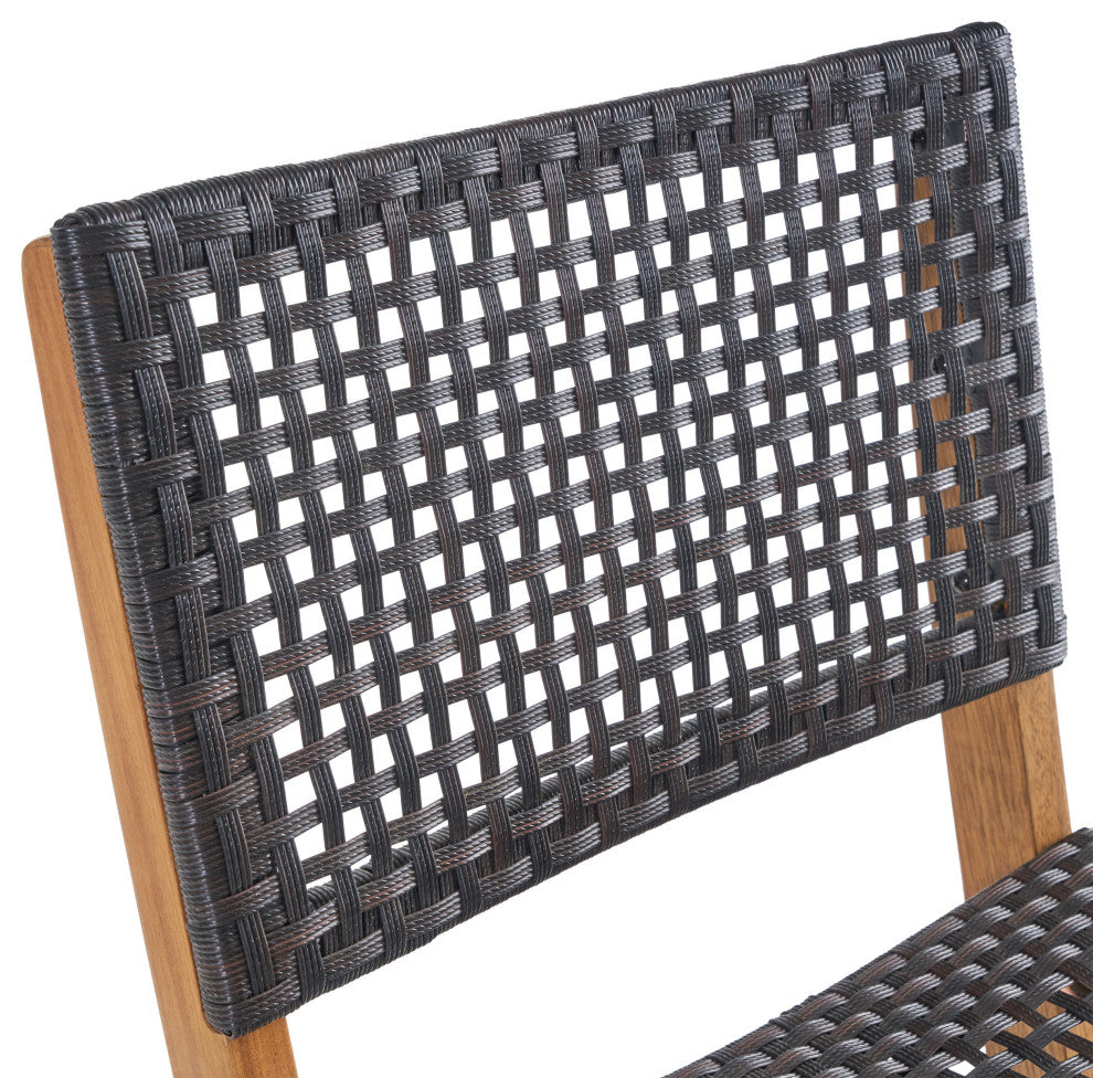 Elizabeth Outdoor 45" Rectangular 5-Piece Wood and Wicker Bar Height Set, Natural Wood