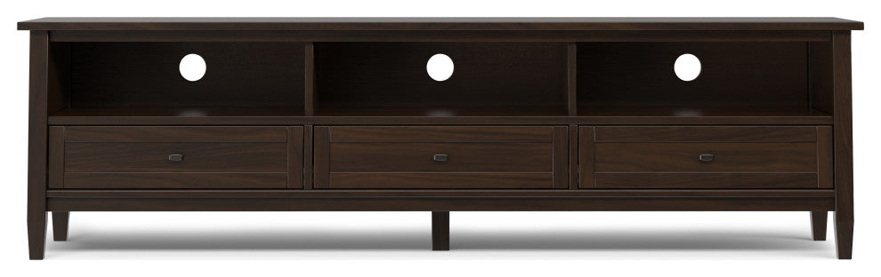 Warm Shaker SOLID WOOD 72" Low TV Media Stand For TVs up to 80", Tobacco Brown