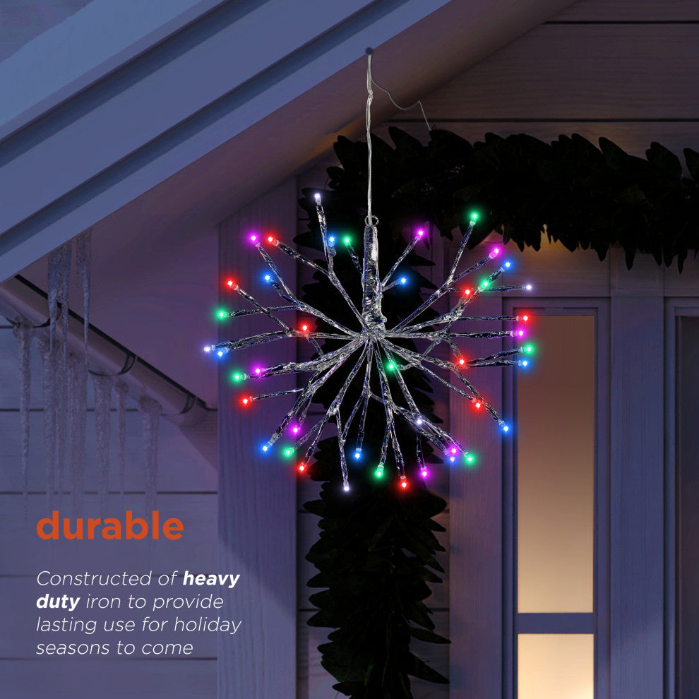 10"H Indoor Christmas Snowflake Ornament with Multi-Colored LED Lights, Silver