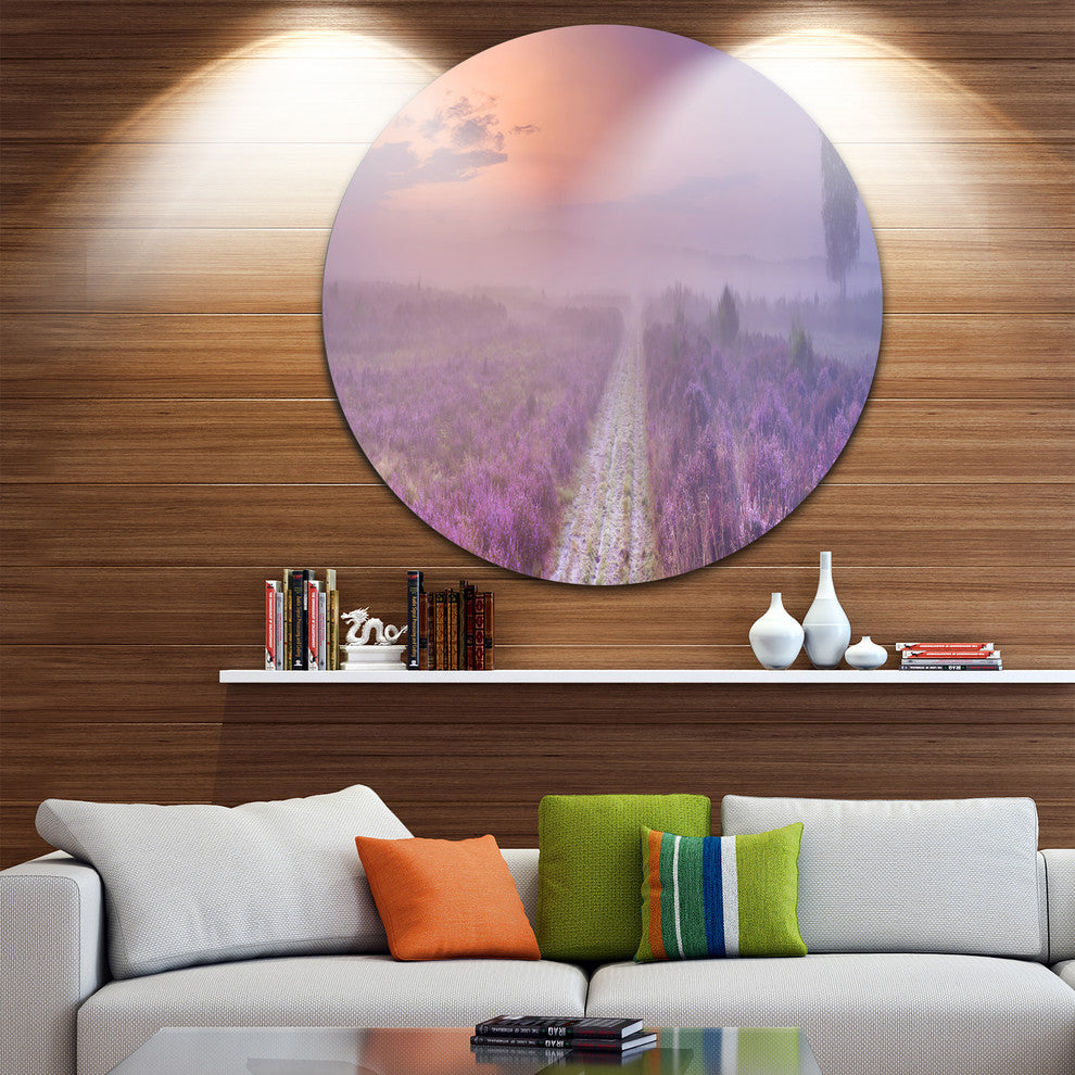 Path Through Blooming Field, Seascape Large Disc Metal Wall Art, 23"