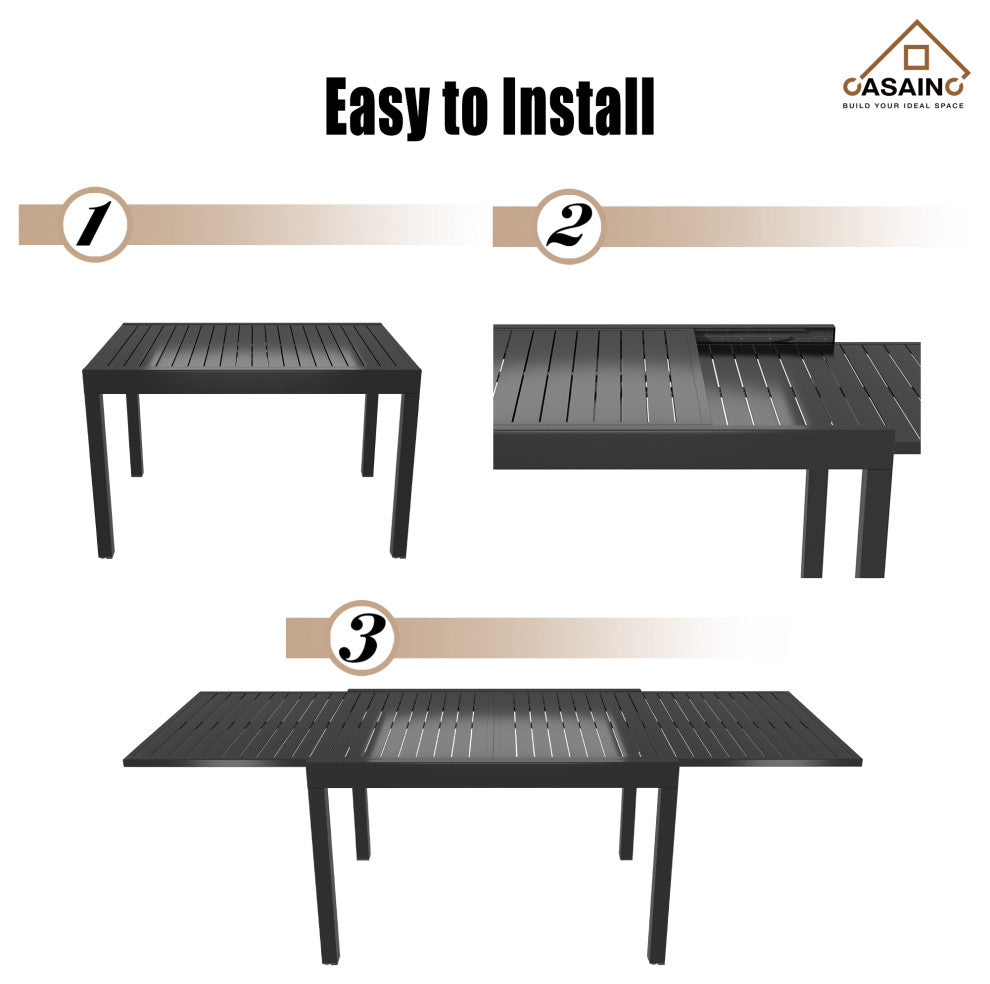 7 Piece Metal Frame Patio Dining Set, Aluminum Extendable Dining Table