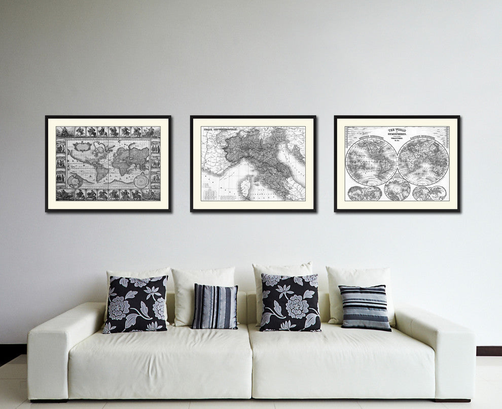 North Italy Vintage B&W Map Canvas Print, 28"x37"