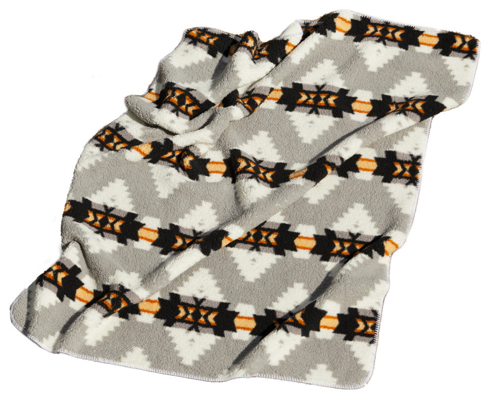Sherpa Faux Throws 50"X60" Navajo Print Grey, Aztec Print Grey
