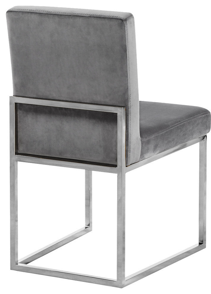 Giselle Velvet Dining Chairs, Set of 2, Gray, Chrome Base