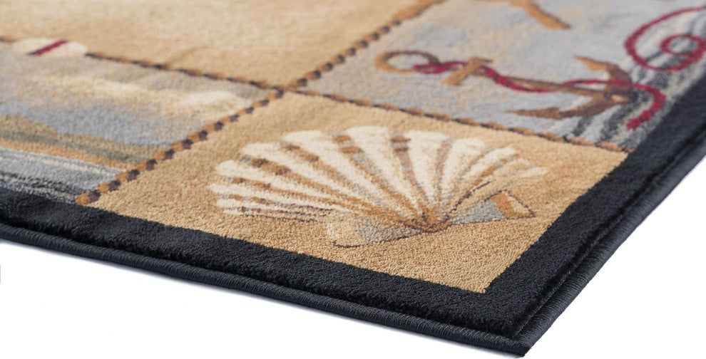 Seashore Nautical Novelty Lodge Pattern Beige Rectangle Area Rug, 5'x7'