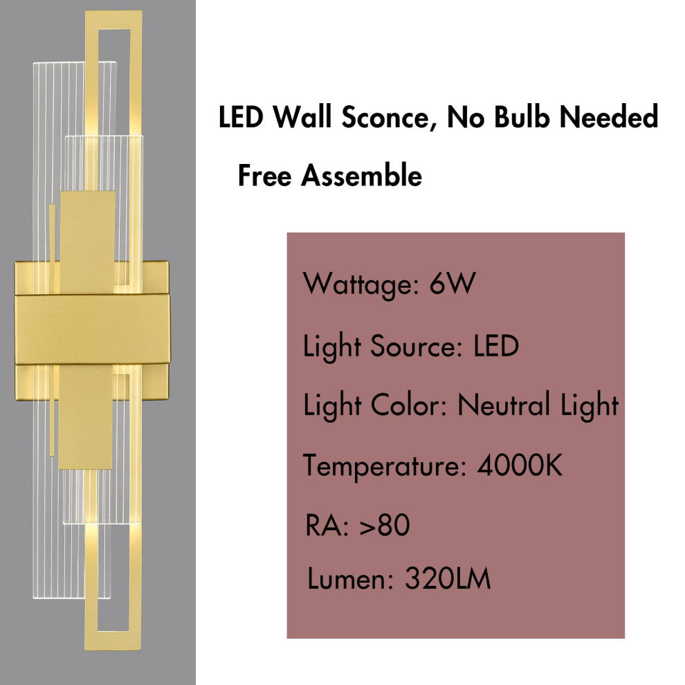 Modern Rectangle LED Wall Sconce Gold With Acrylic Shade 4000K