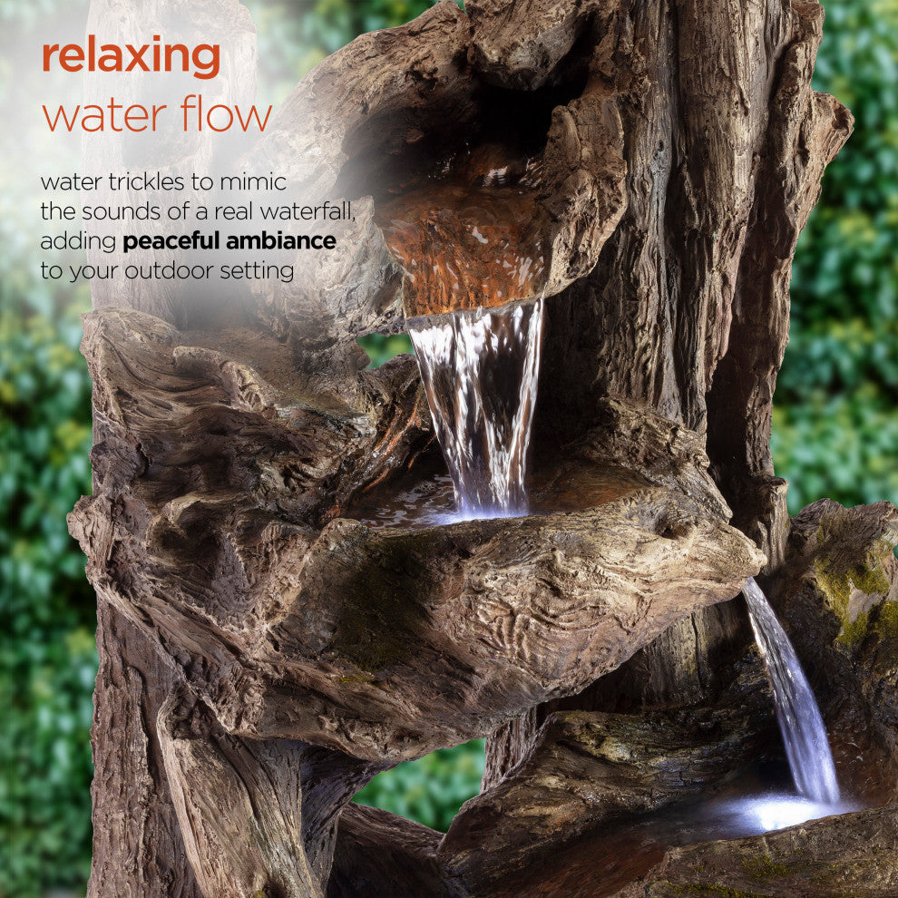 39" Tall Outdoor 4-Tier Rainforest Waterfall Fountain With LED Lights