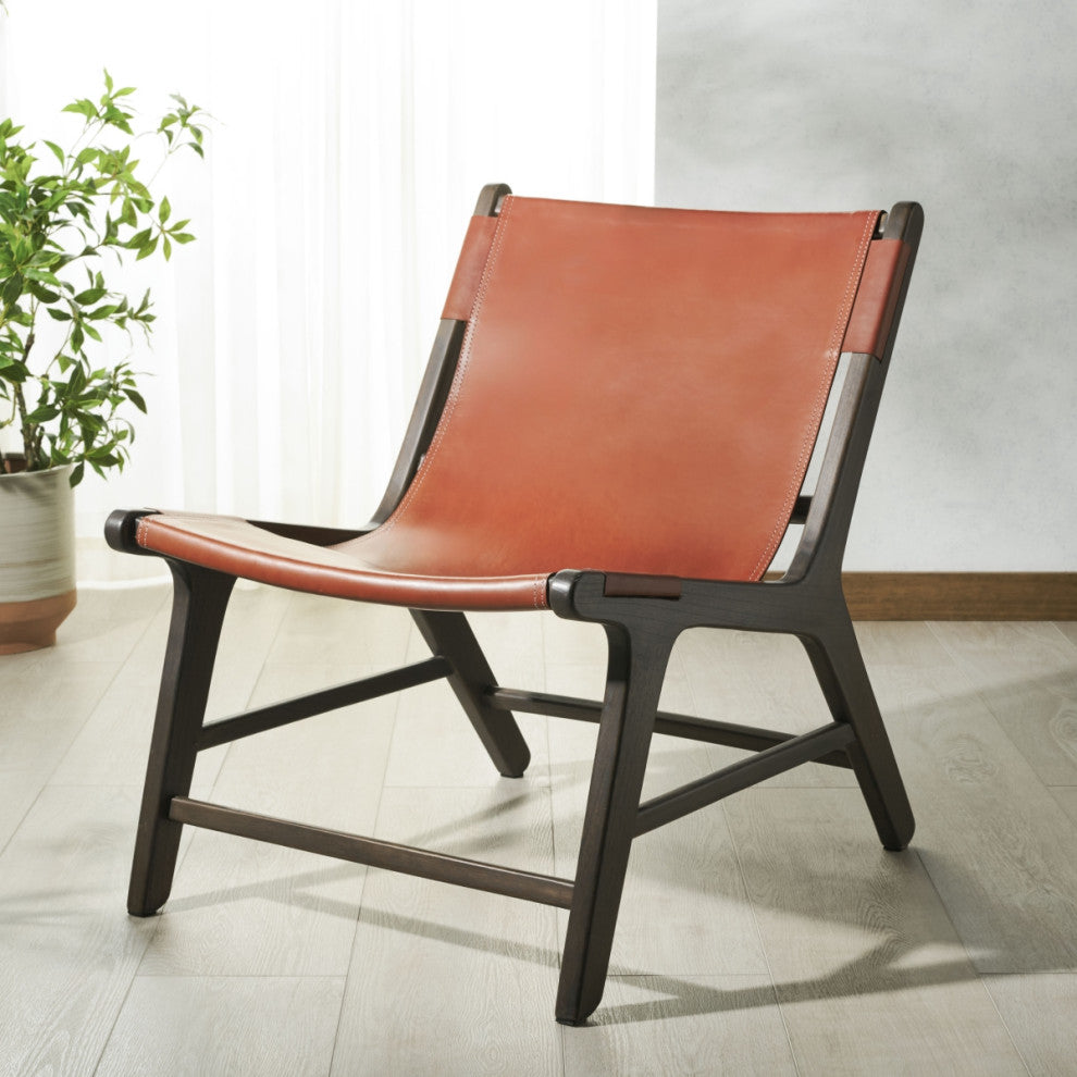 Safavieh Couture Alanarose Leather Accent Chair, Brown/Walnut
