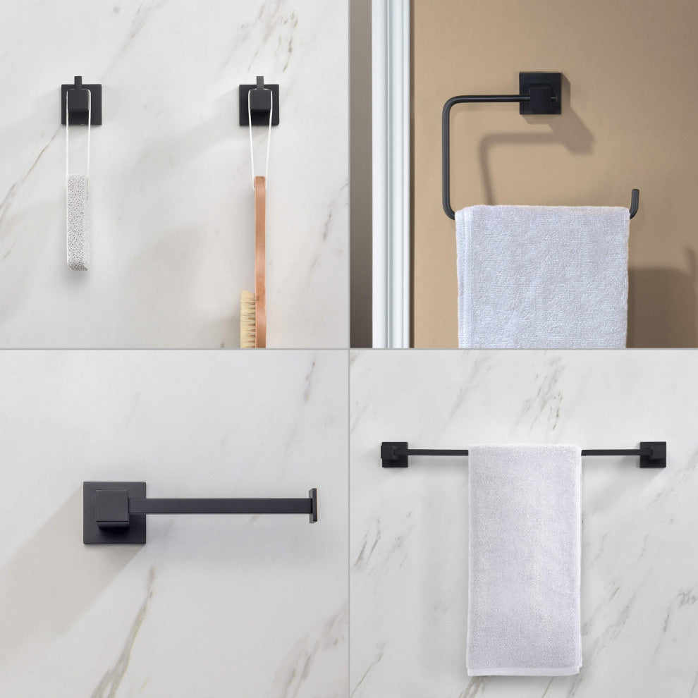 Cube 5-Piece Bathroom Hardware Set, Matte Black