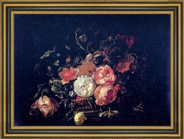 Rachel Ruysch Basket of Flowers Framed Premium Canvas Print, 18"x27"