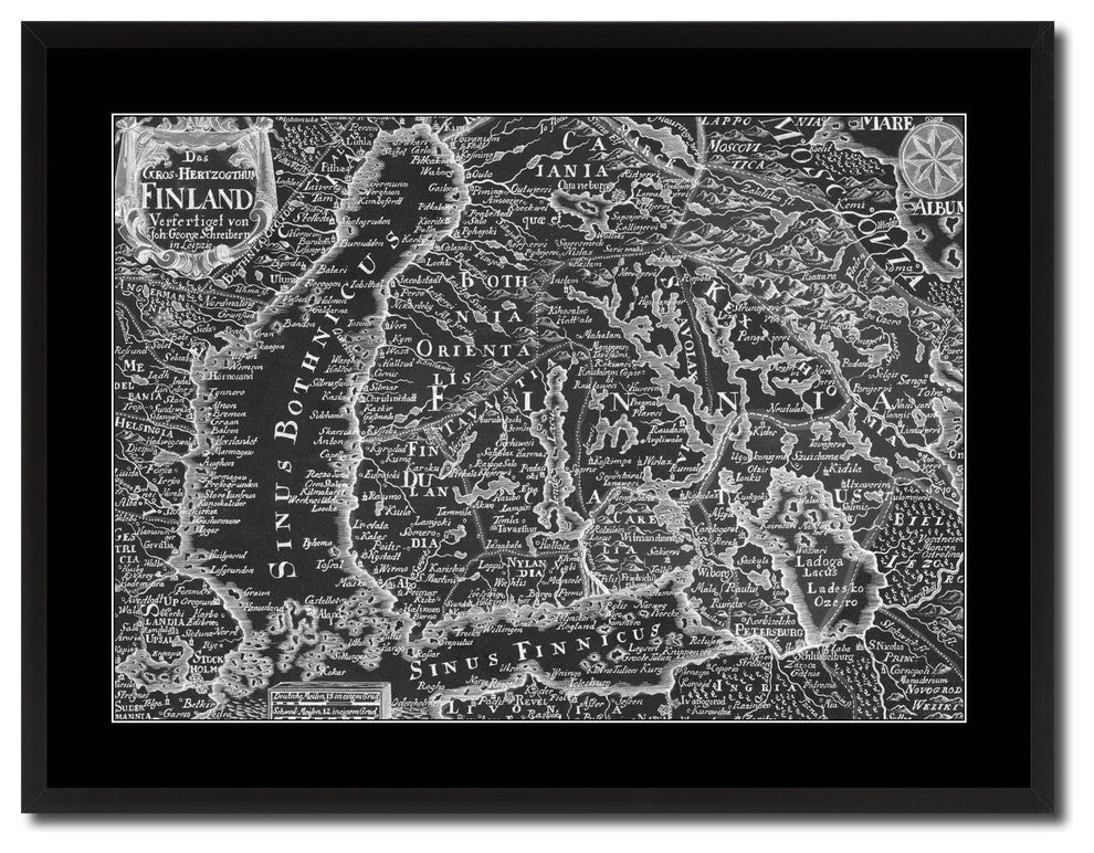 Finland Centuries Vintage Monochrome Map Canvas, 28"x37"
