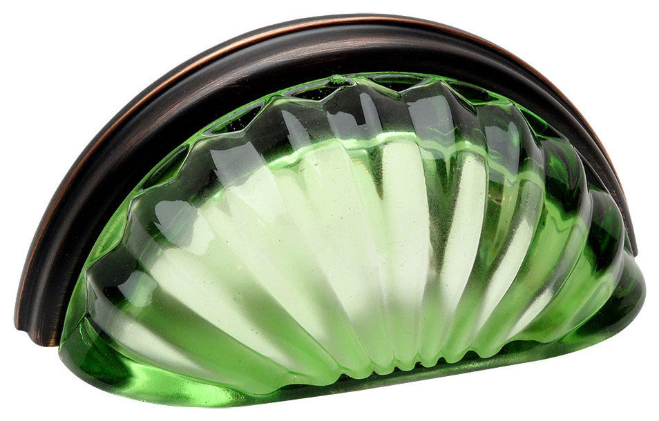 Cosmas Oil Rubbed Bronze With Emerald Glass Cabinet Cup Pull, Set of 10
