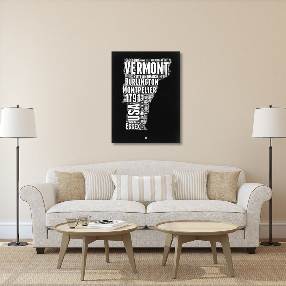 "Vermont Black and White Map" Fine Art Print