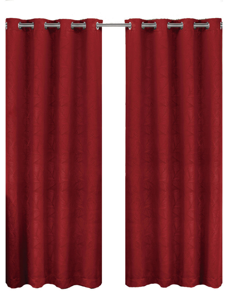 Prairie Blackout Weave Embossed Grommet Curtain, Red, 104"x108", Set of 2