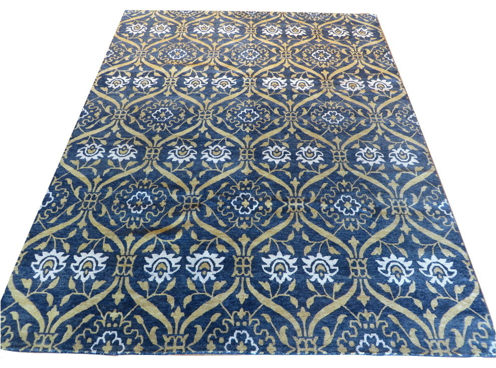 Hand-Knotted Transitional Black William Morris Oushak Oriental Rug, 8x10
