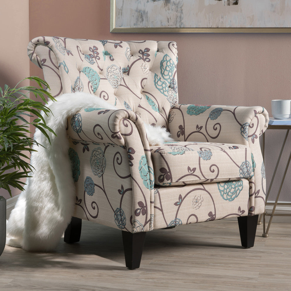 GDF Studio Solvang White & Blue Floral Fabric Club Chair