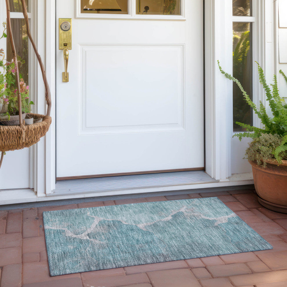 Machine Washable Indoor/Outdoor Chantille ACN1889 Teal 1'8" x 2'6" Rug