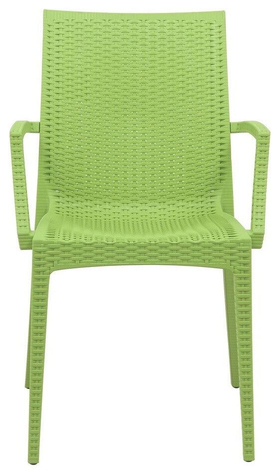 LeisureMod Weave Mace Indoor Outdoor Patio Dinin Armchairs, Black, Green