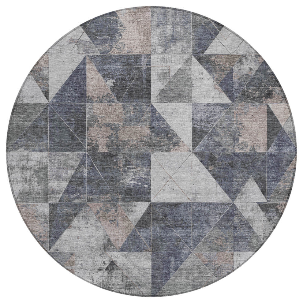 Machine Washable Indoor/Outdoor Chantille ACN1888 Gray 8' x 8' Round Rug