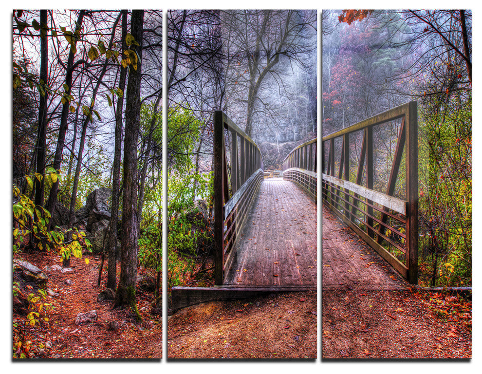 "Beautiful Bridge Over Creek" Photo Metal Wall Art, 3 Panels, 36"x28"