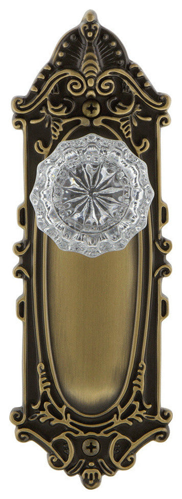 Single Victorian Plate With Crystal Knob, Unlacquered Brass, Antique Brass, Sing