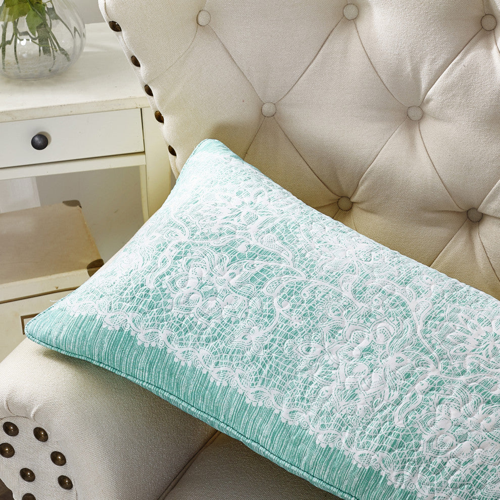 Printed Microfiber Pillow Covers, Set of 2, Emma Teal Aqua