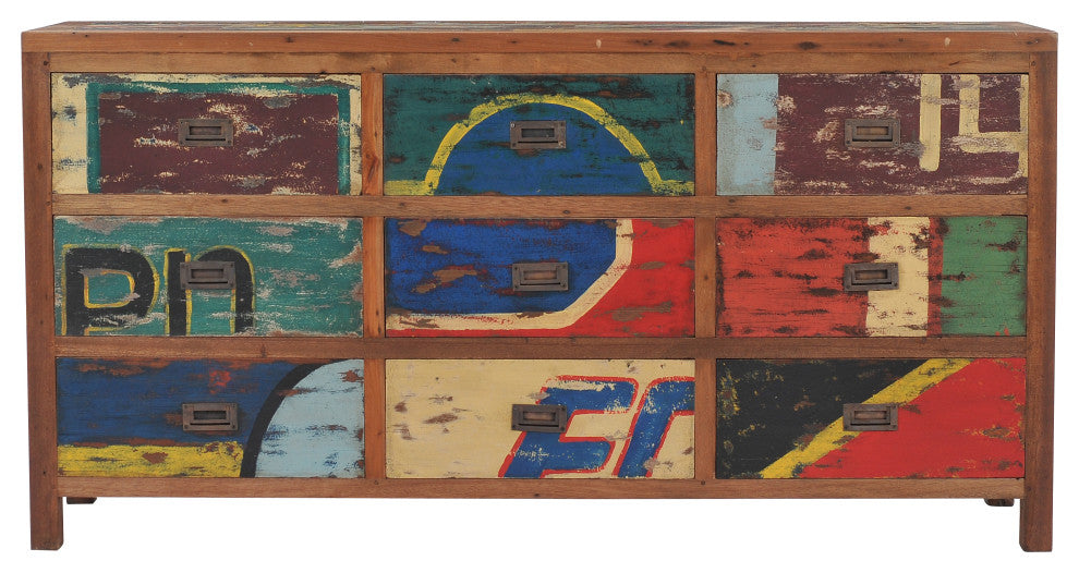 Dresser / Chest With 9 Drawers Made From Recycled Teak Wood Boats