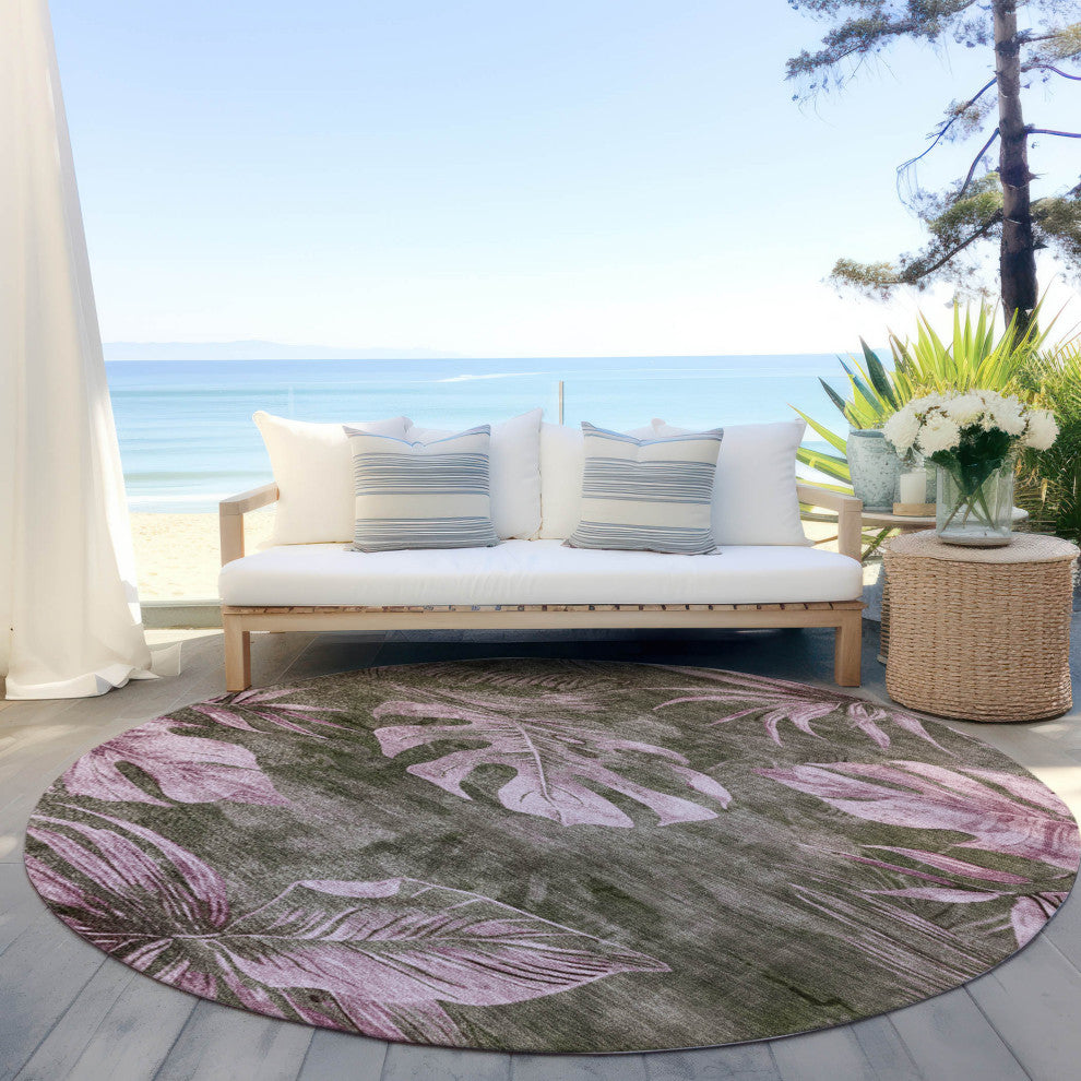 Machine Washable Indoor/Outdoor Chantille ACN1887 Brown 8' x 8' Round Rug