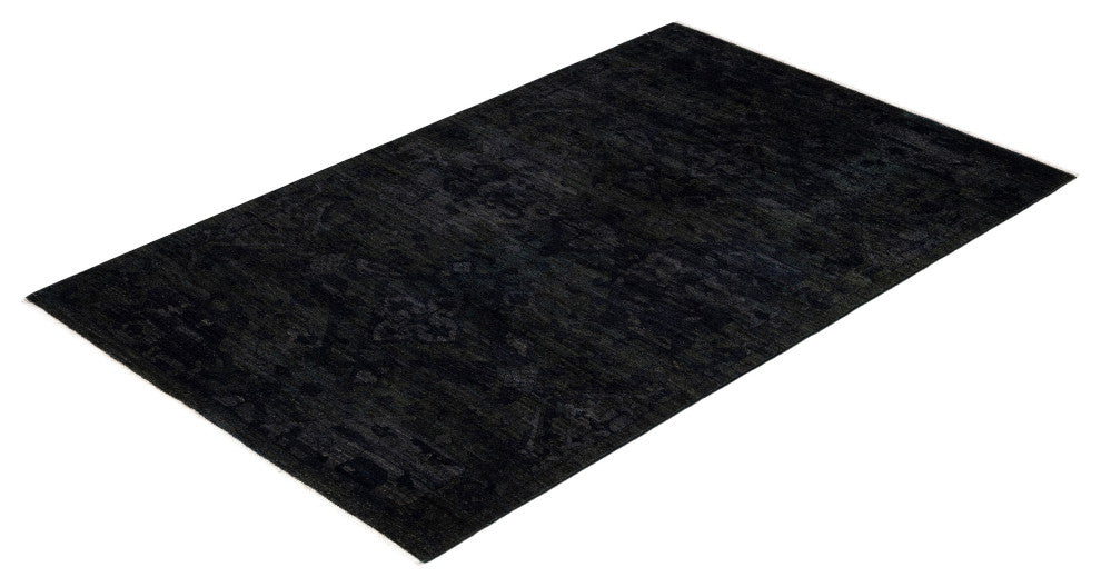 Overdyed One-of-a-Kind Hand-Knotted Area Rug Black, 4' 1" x 6' 3"