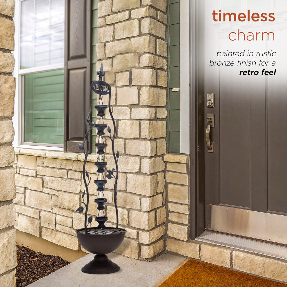 41" Tall Indoor/Outdoor Metal Hanging 7-Cup Tiered Floor Water Fountain, Bronze