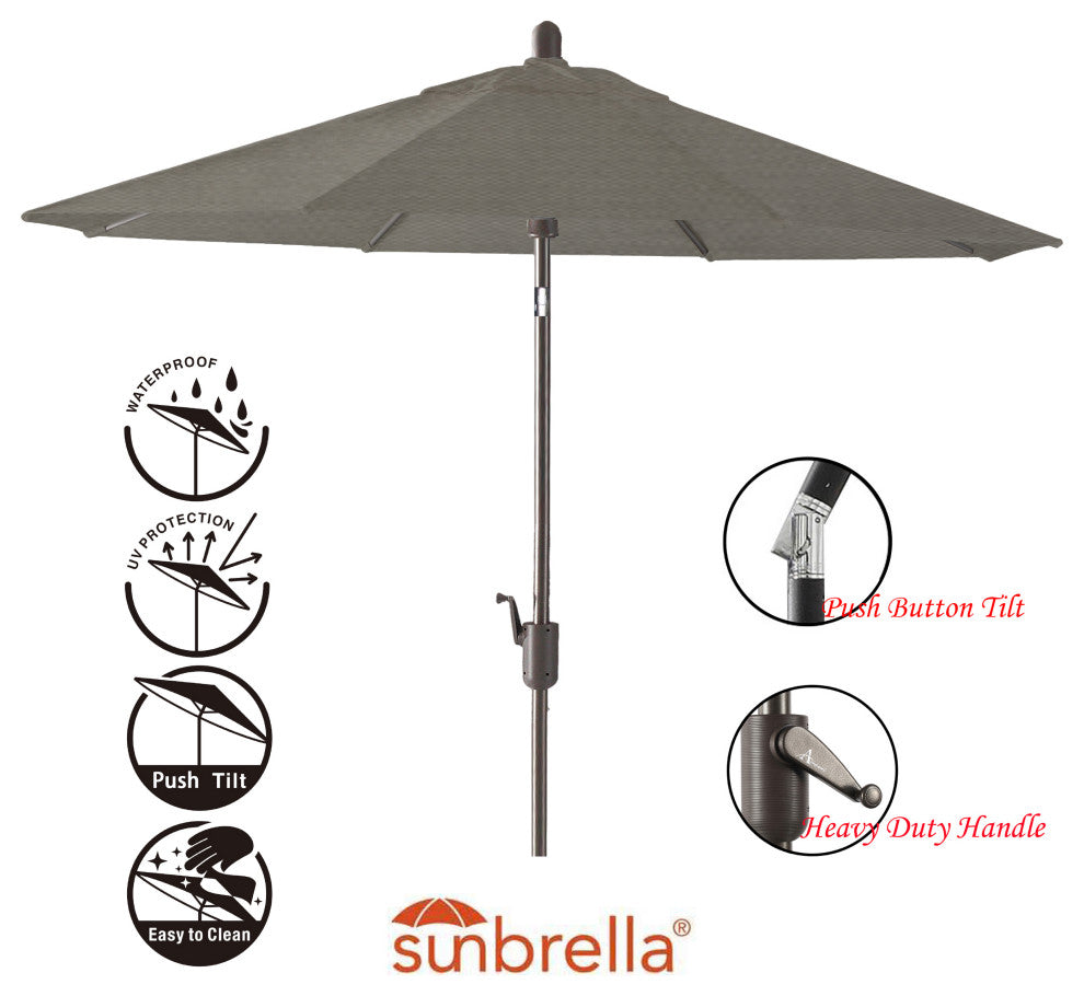9' Round Push Tilt Market Umbrella, Grey Frame, Sunbrella, Graphite