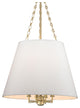Burdett, Eight Light Pendant, Aged Brass Finish, White Faux Silk Shade